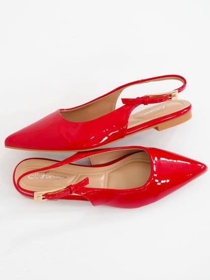 Patent Leather Pointed Toe Slingback Flats