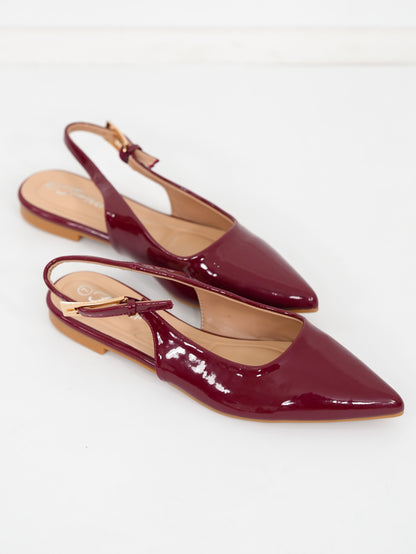 Patent Leather Pointed Toe Slingback Flats