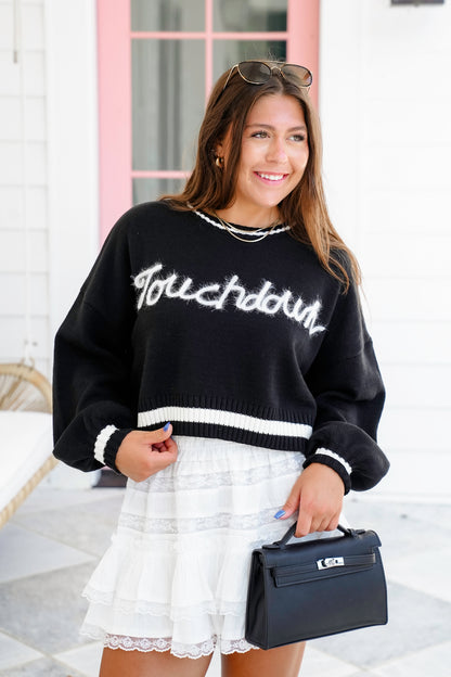 Long Sleeve Tinsel " Touch Down" Crop Sweater