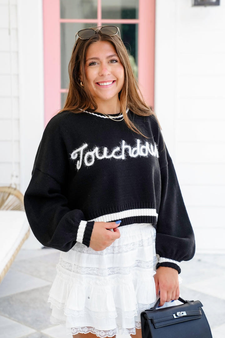 Long Sleeve Tinsel " Touch Down" Crop Sweater