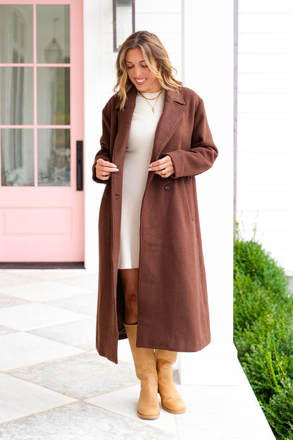 Wool Blend Long Sleeve Double Breasted Trench Coat