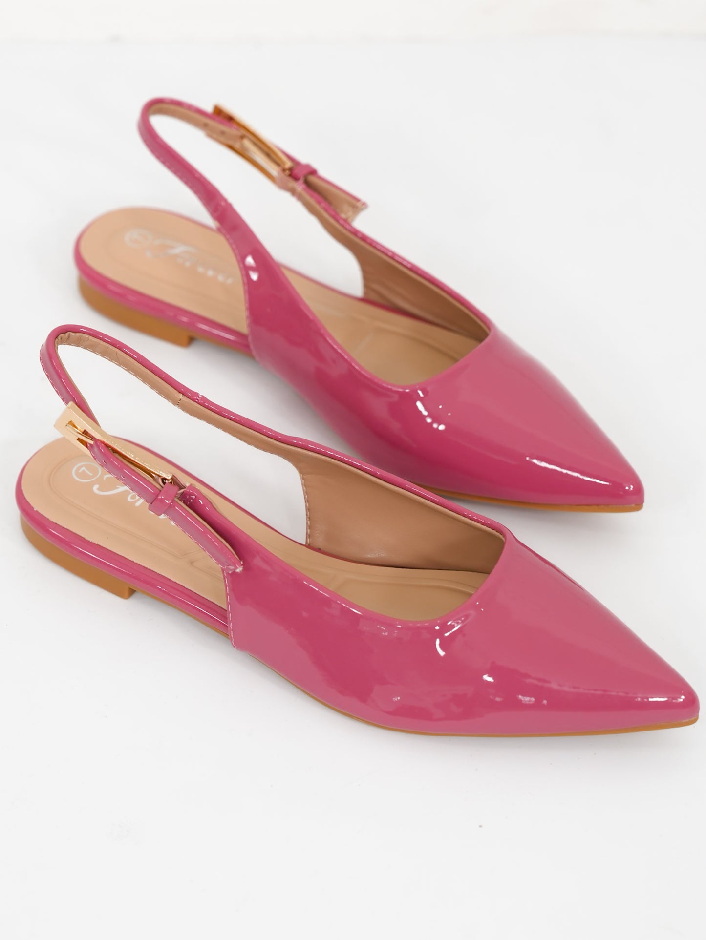 Patent Leather Pointed Toe Slingback Flats