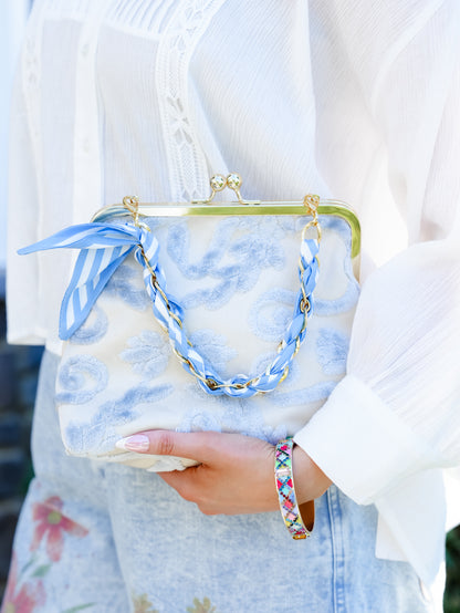 Prussian Blue Textured Floral Shoulder Bag - Freckled Poppy