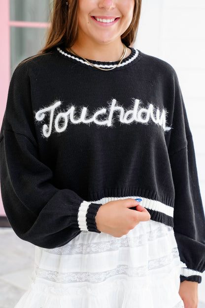 Long Sleeve Tinsel " Touch Down" Crop Sweater