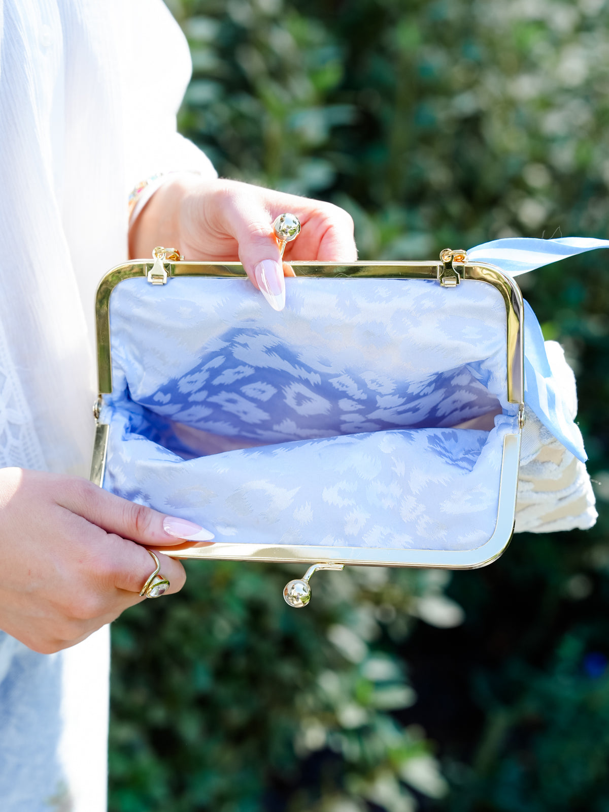 Prussian Blue Textured Floral Shoulder Bag - Freckled Poppy