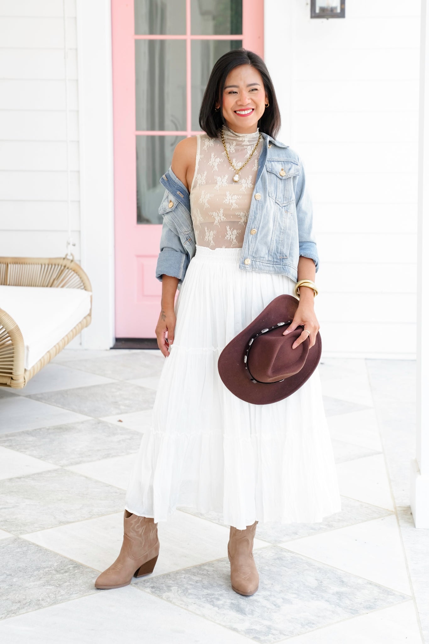 Lace Sleeveless Mock Neck Top