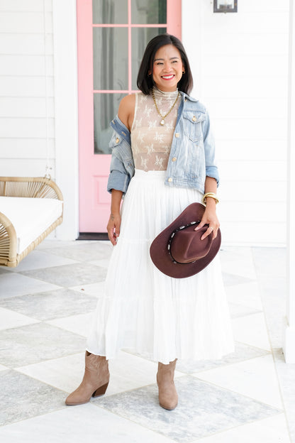 Lace Sleeveless Mock Neck Top