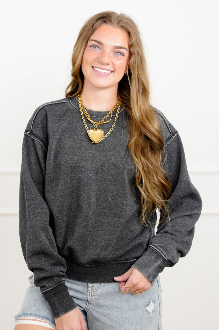 Door Buster! Solid Long Sleeve Crew Neck Sweatshirt - Freckled Poppy