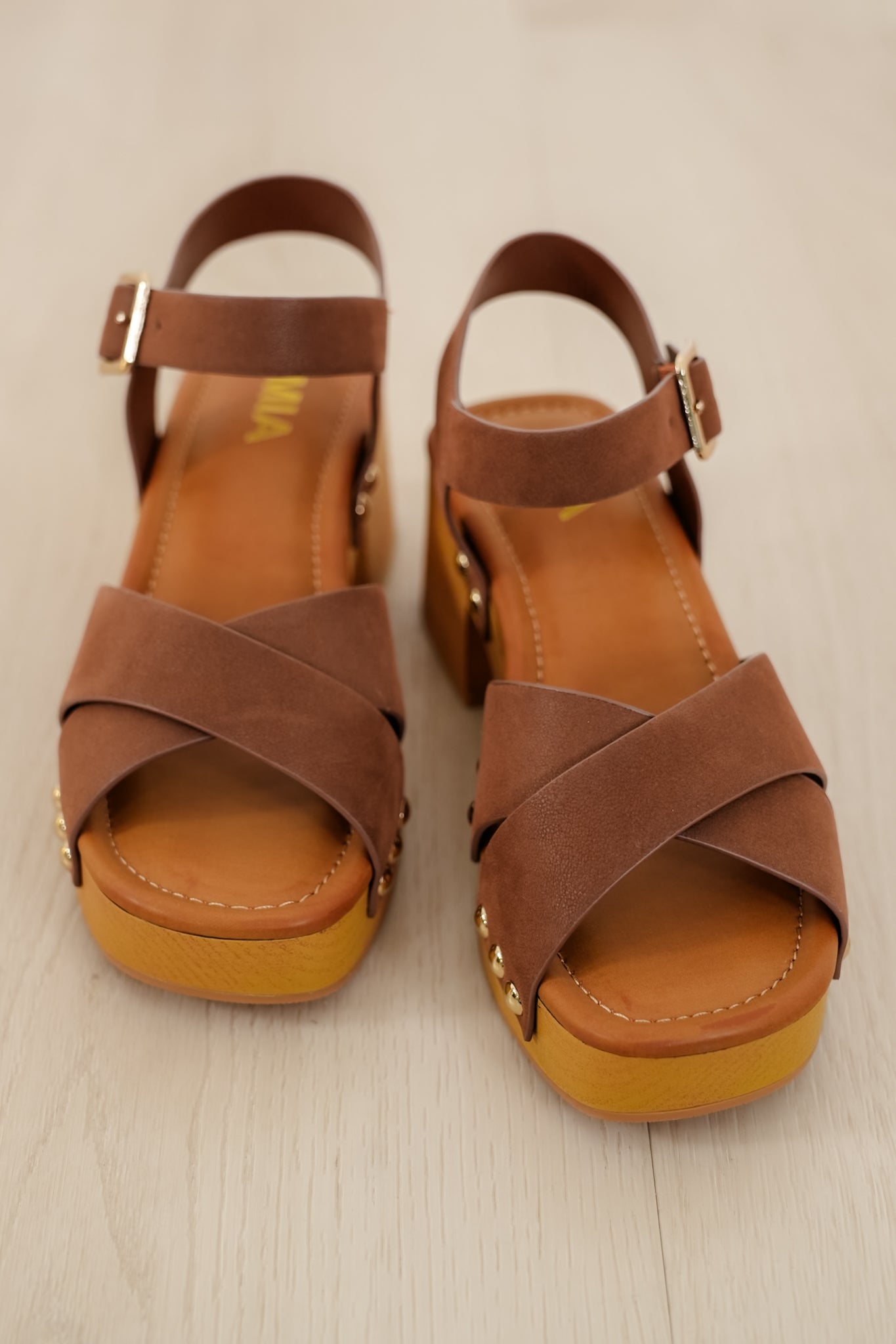 MIA Studded Vegan Leather Platform Sandal with Ankle Strap