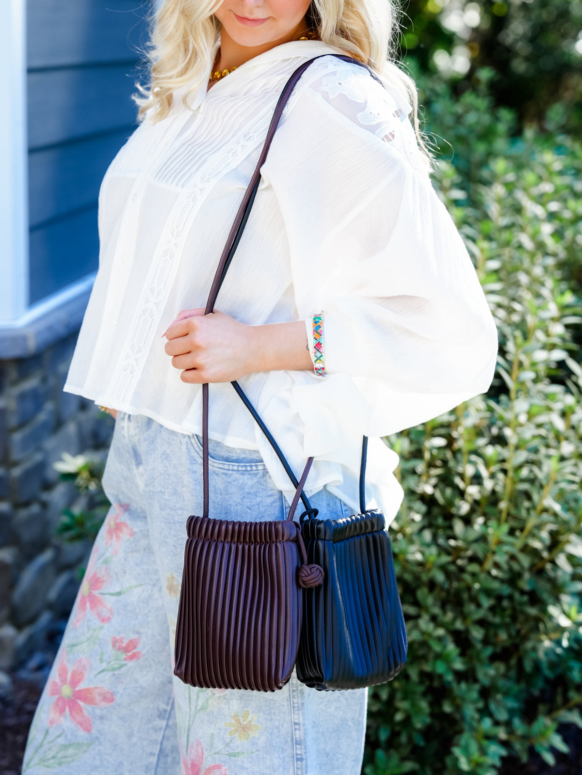 Small Crossbody Drawstring Design Bag - Freckled Poppy