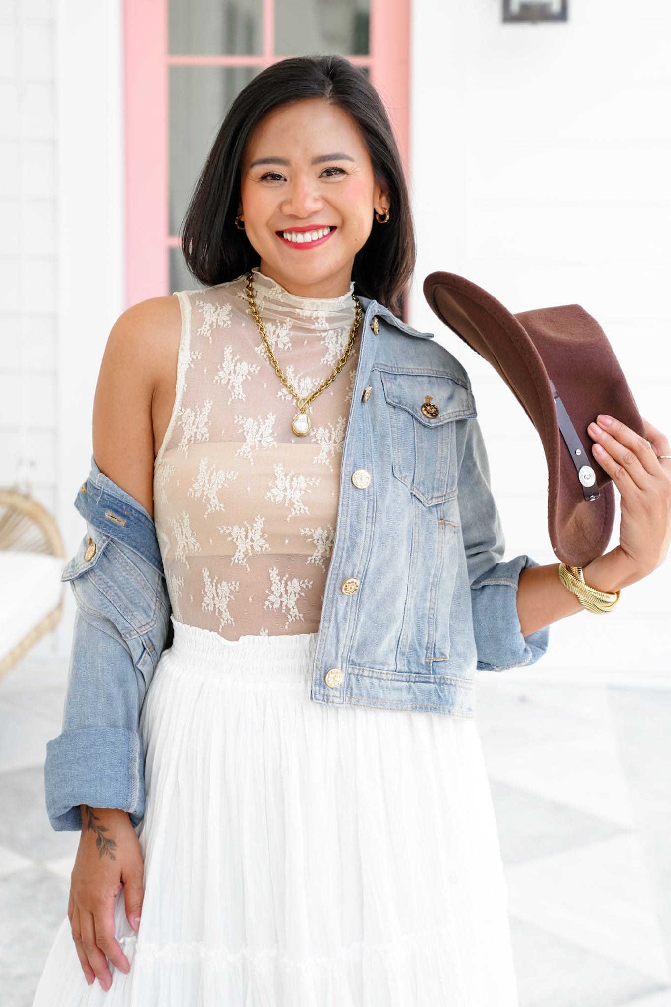 Lace Sleeveless Mock Neck Top