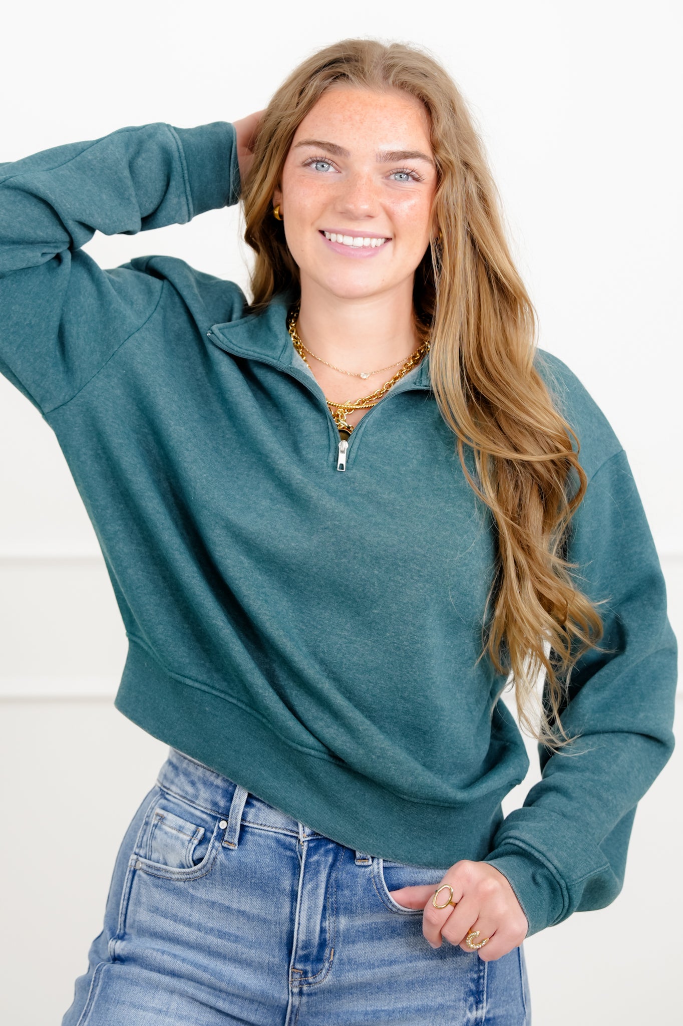 Door Buster! French Terry Long Sleeve Half Zip Up Sweatshirt