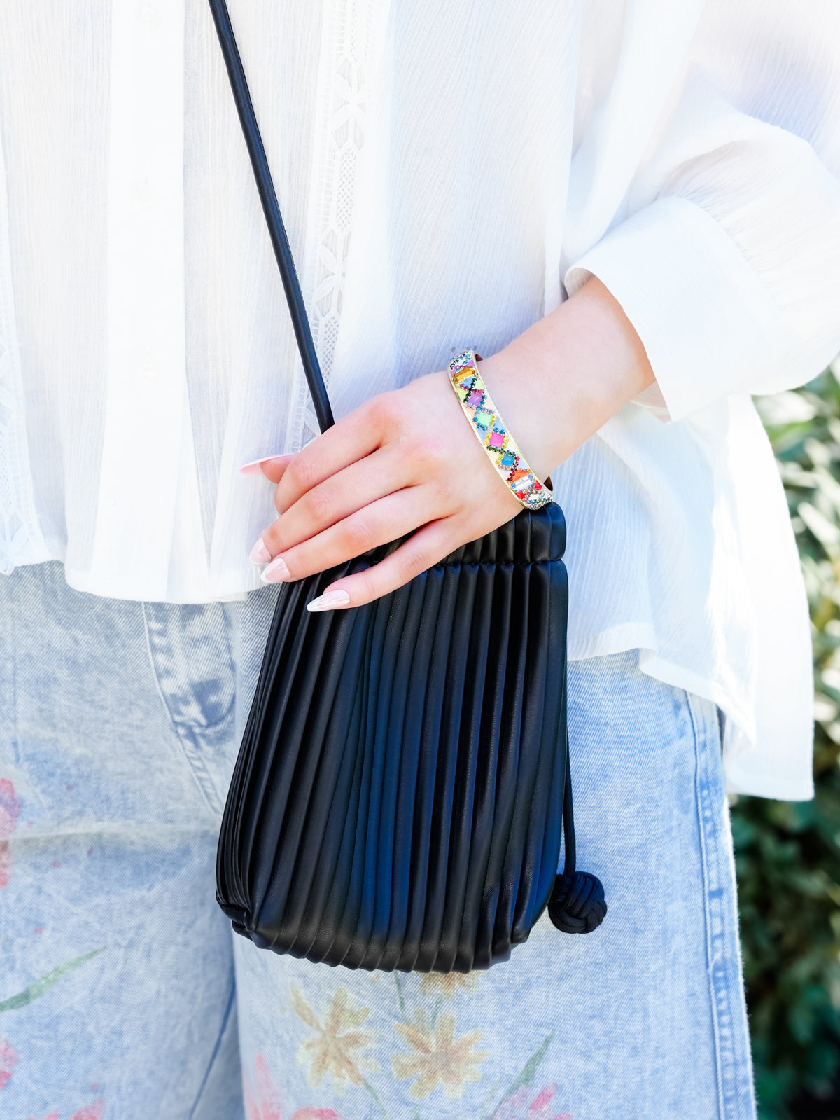 Small Crossbody Drawstring Design Bag - Freckled Poppy