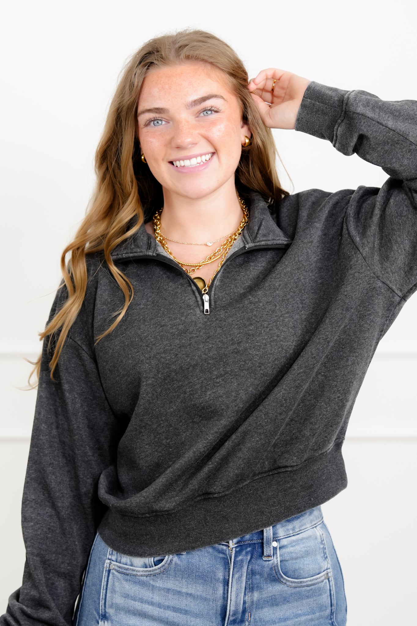 Door Buster! French Terry Long Sleeve Half Zip Up Sweatshirt