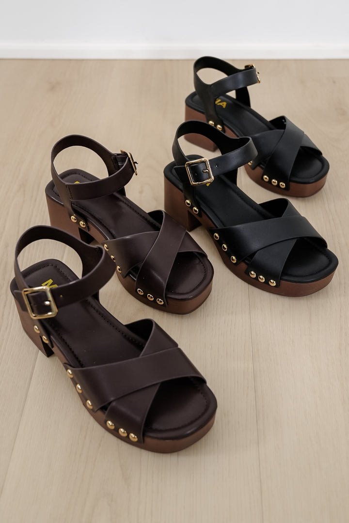 MIA Vegan Leather Platform Sandal with Wooden Block Heel