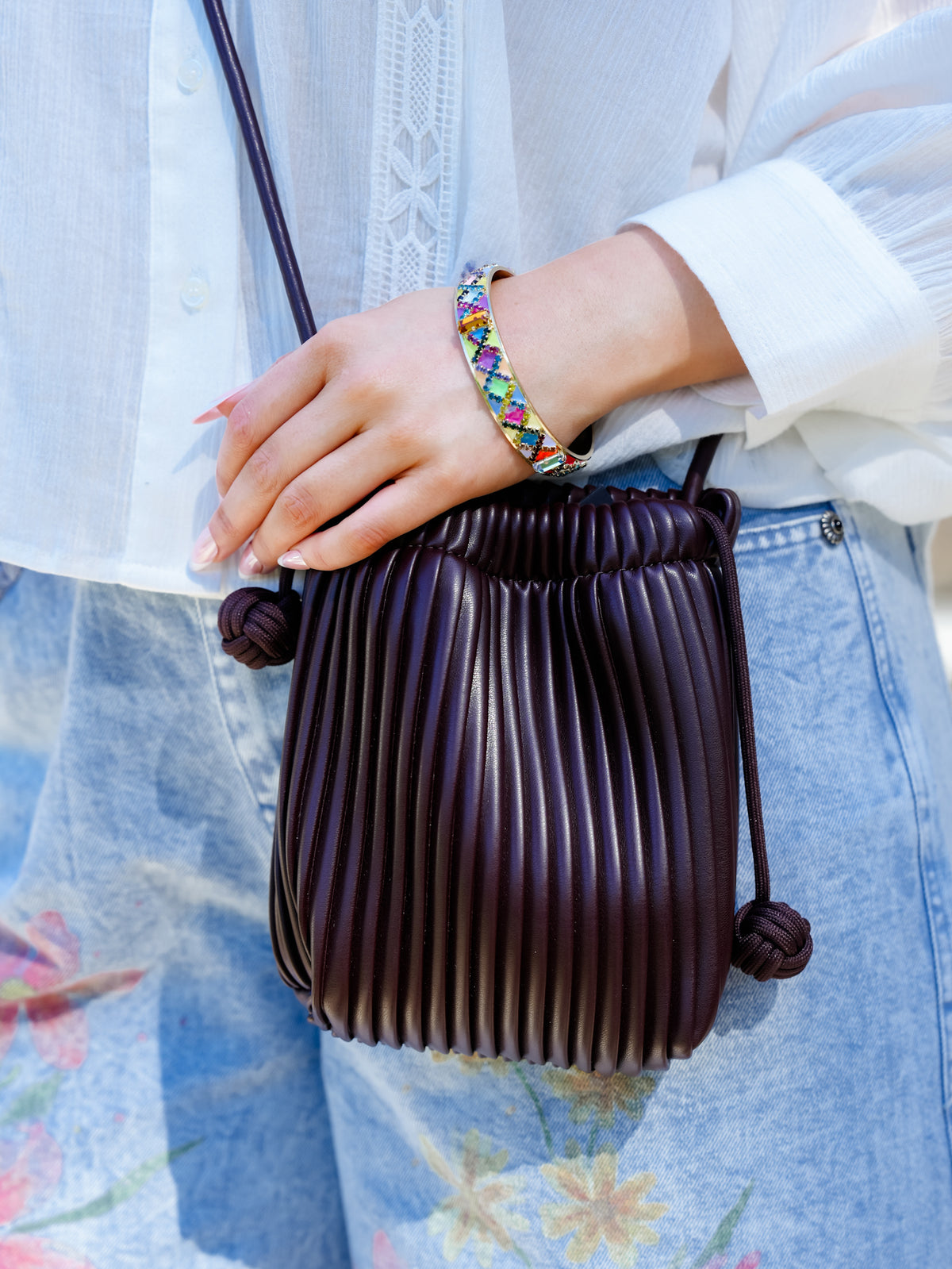 Small Crossbody Drawstring Design Bag - Freckled Poppy