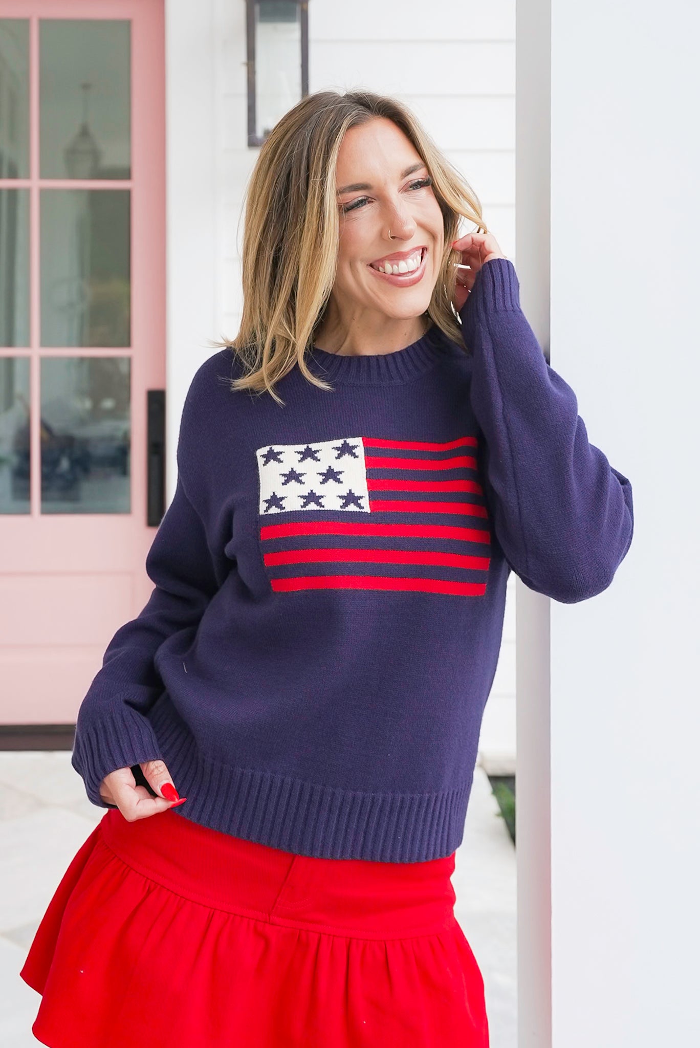 Long Sleeve Crew Neck American Flag Sweater