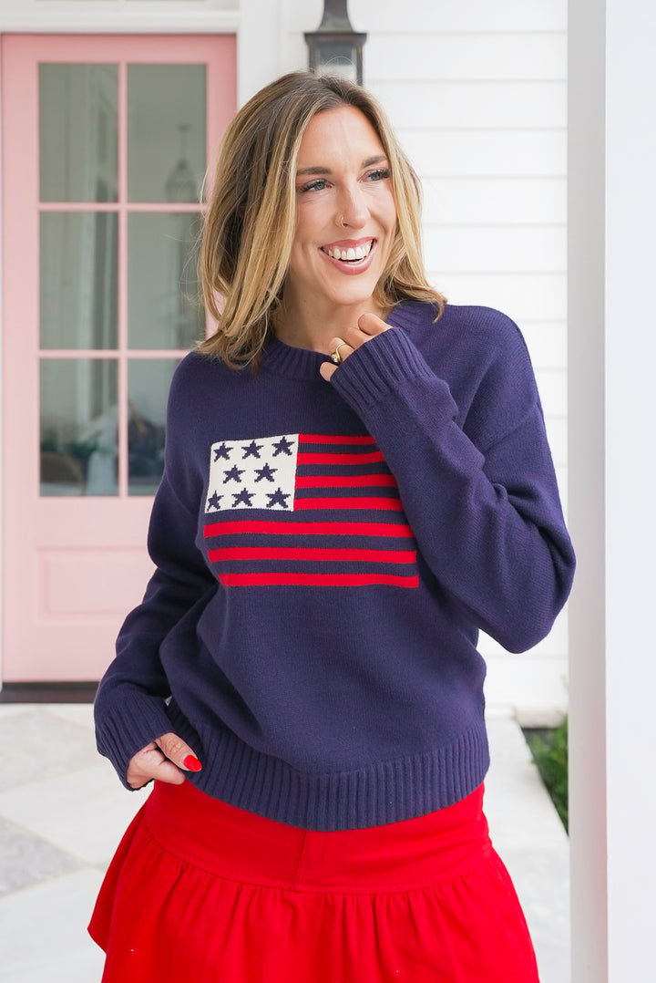 Long Sleeve Crew Neck American Flag Sweater