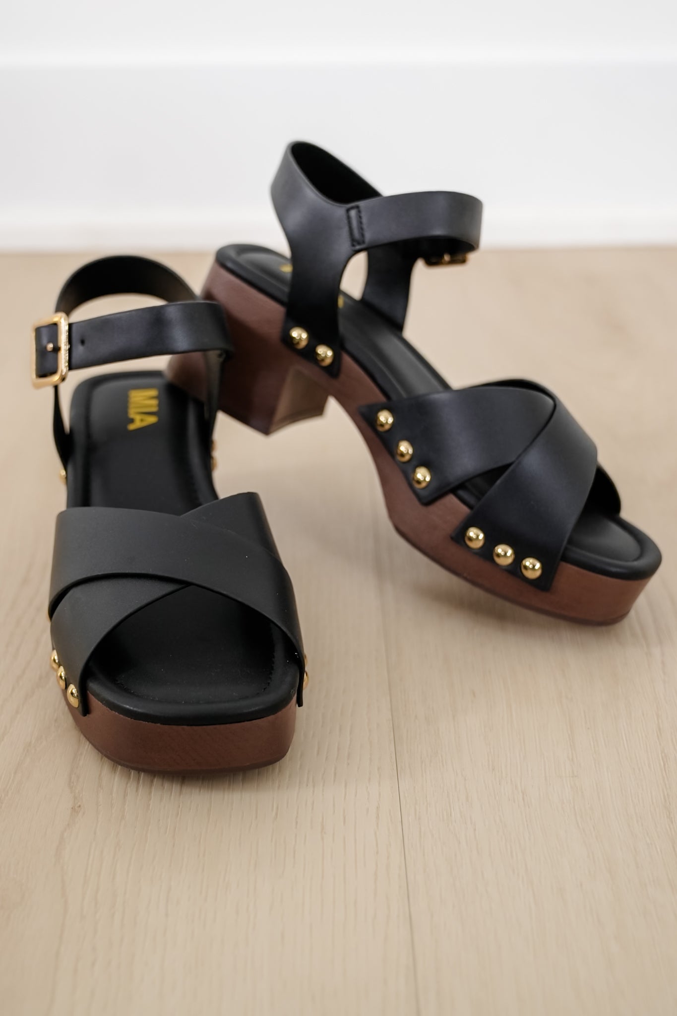 MIA Vegan Leather Platform Sandal with Wooden Block Heel