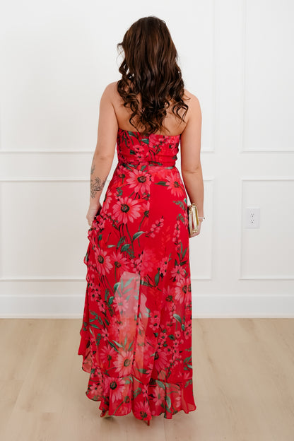 Floral Print Strapless High Low Dress