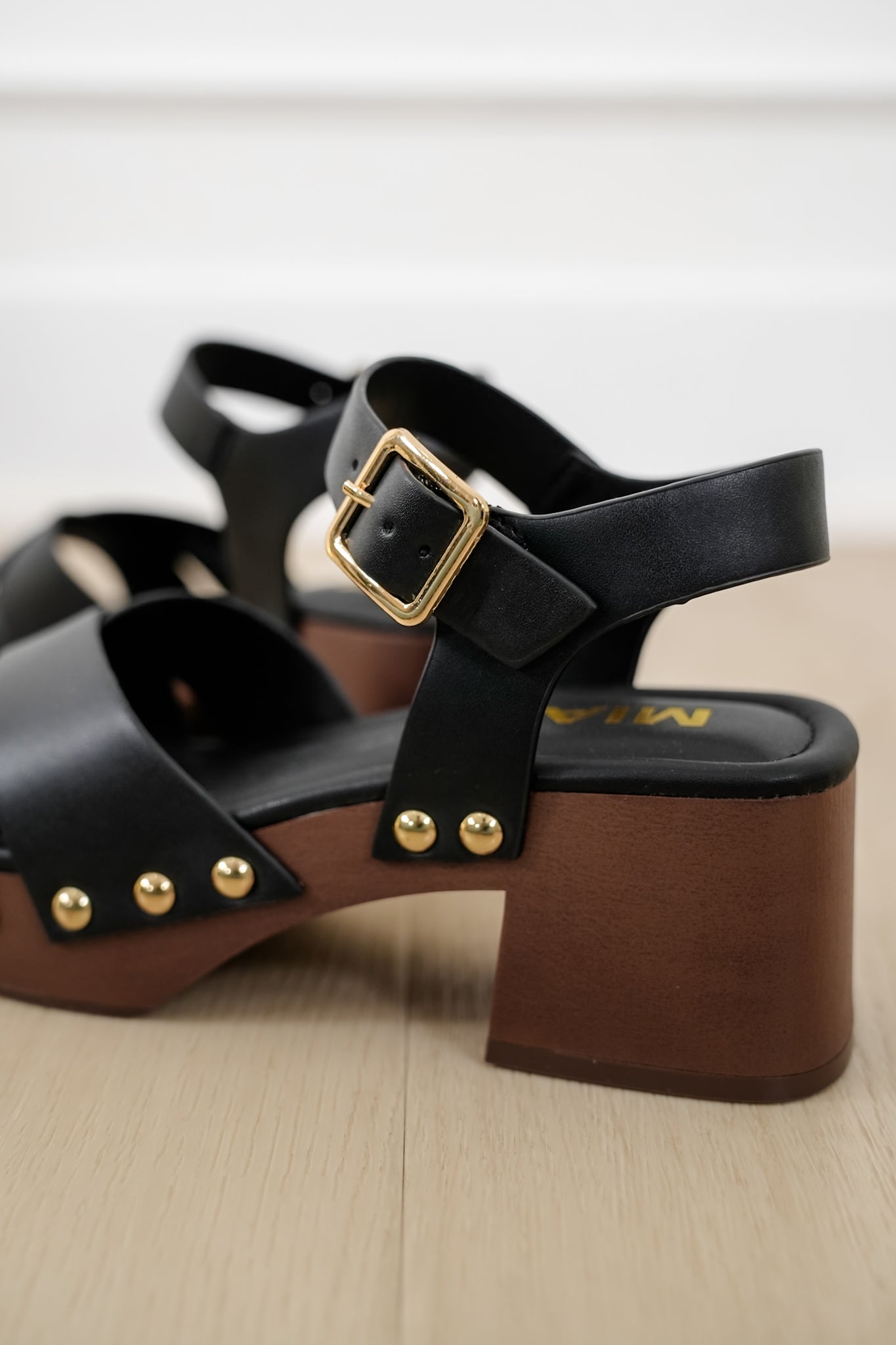 MIA Vegan Leather Platform Sandal with Wooden Block Heel