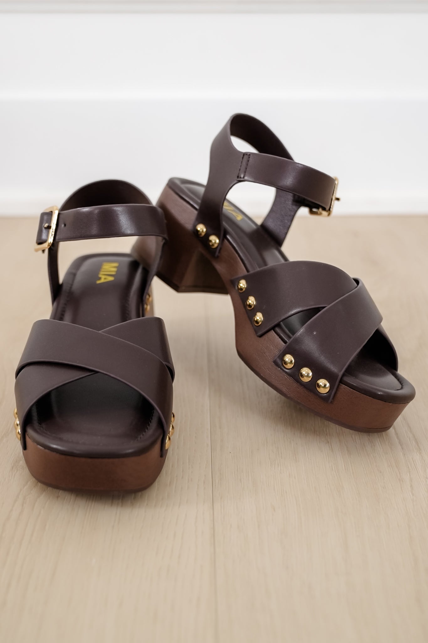 MIA Vegan Leather Platform Sandal with Wooden Block Heel