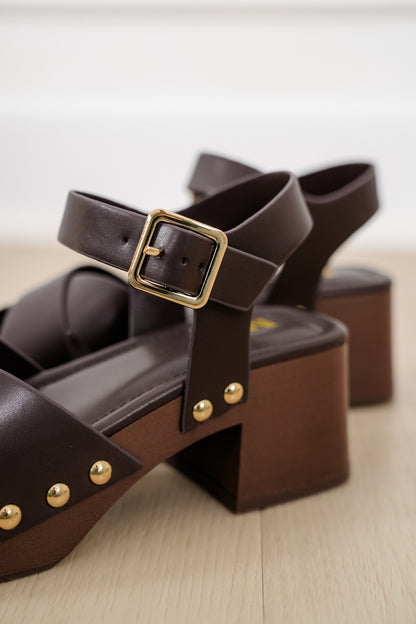 MIA Vegan Leather Platform Sandal with Wooden Block Heel