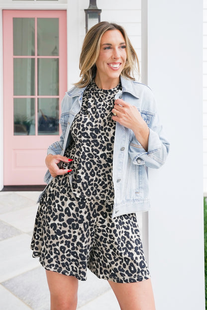 Leopard Knit Short Sleeve Top and Shorts Set