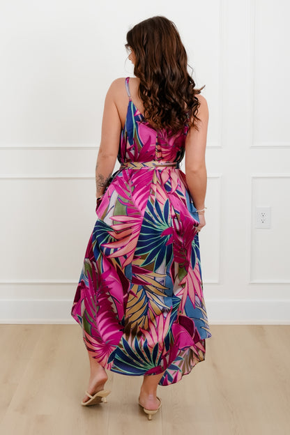 Tropical Printed Sleeveless Maxi Dress with Pockets