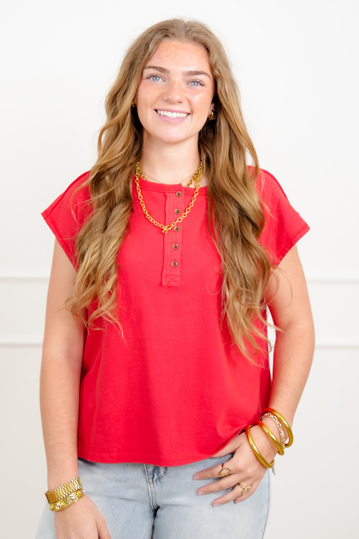 Door Buster! Washed Cap Sleeve Button Up Top