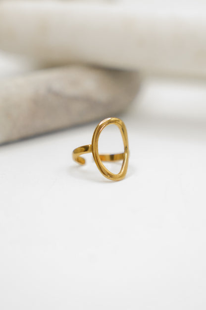 18k Non-Tarnish Stainless Steel Adjustable Open Oval Ring