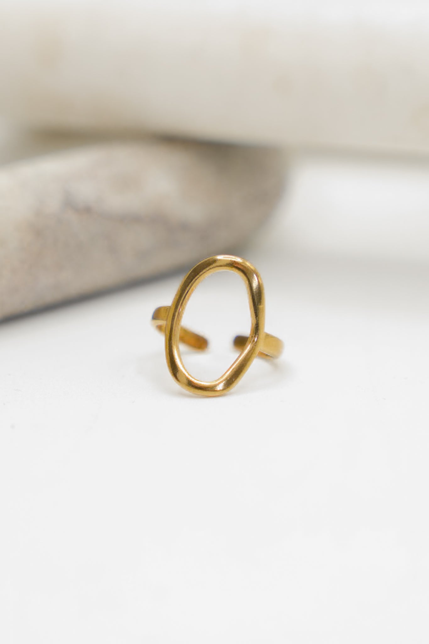 18k Non-Tarnish Stainless Steel Adjustable Open Oval Ring