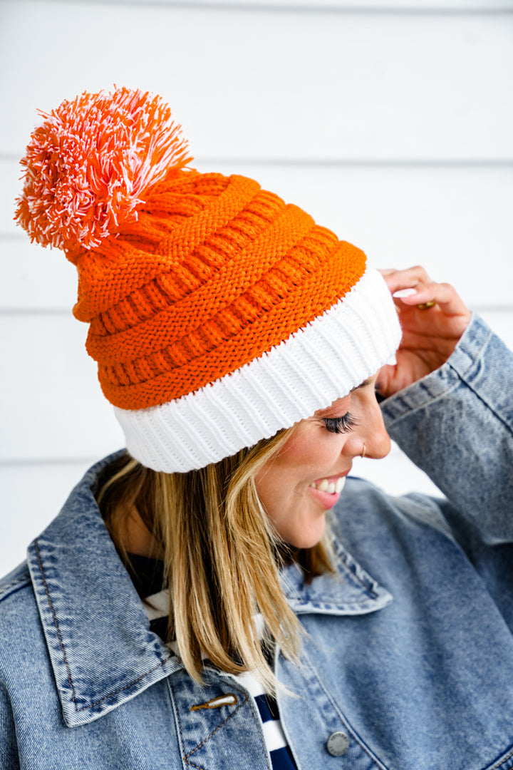 C.C HAT College Football Team Color Pom Beanie