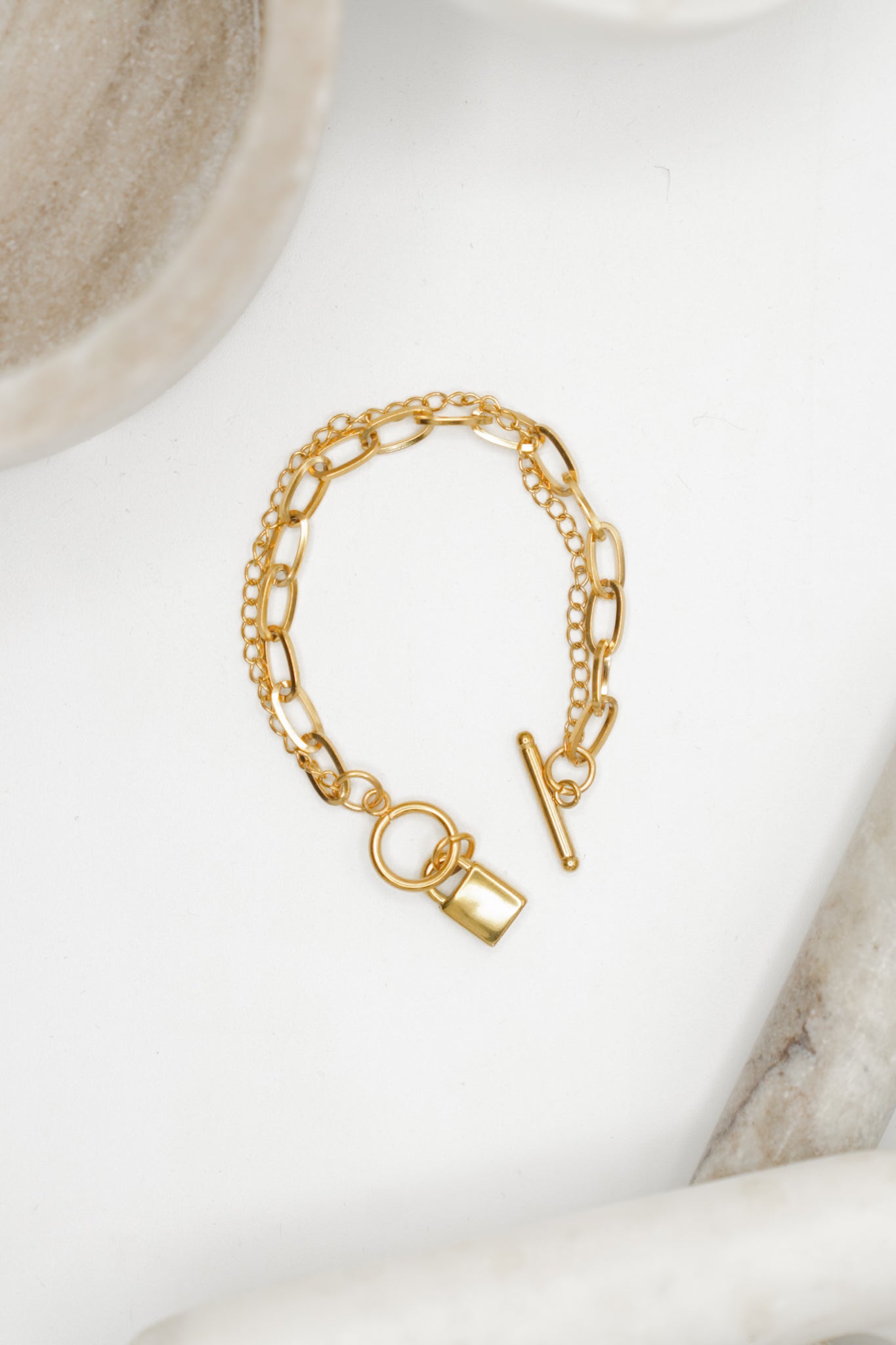 18k Non-Tarnish Stainless Steel Chain Lock Charm Bracelet