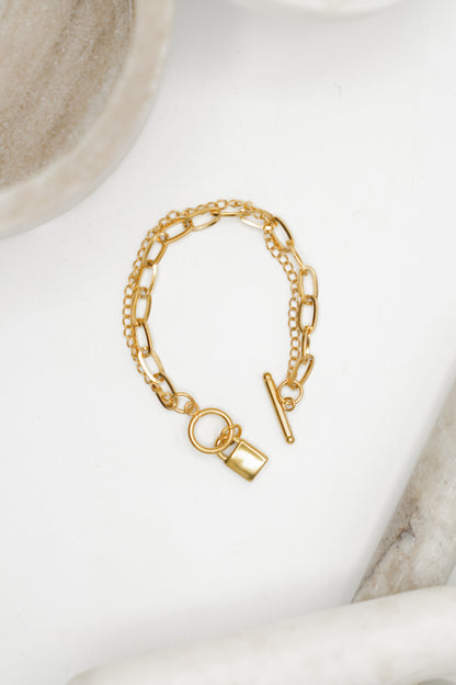 18k Non-Tarnish Stainless Steel Chain Lock Charm Bracelet