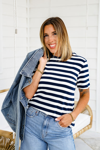 Striped Short Sleeve Round Neck Top
