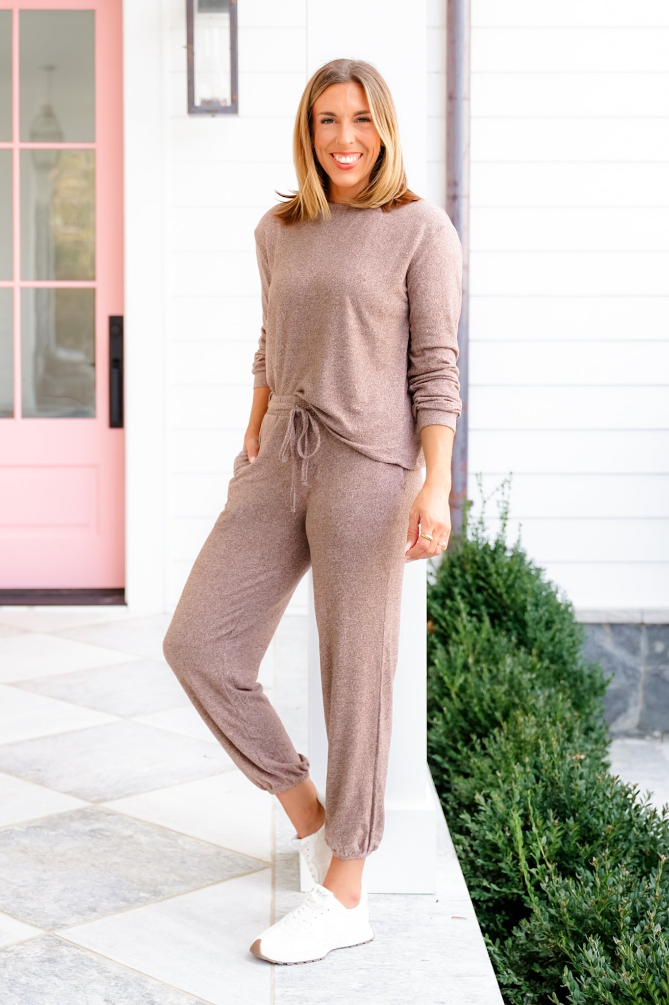 Poppy Day Door Buster! Zenana Hacci Long Sleeve Round Neck Tee & Joggers Set