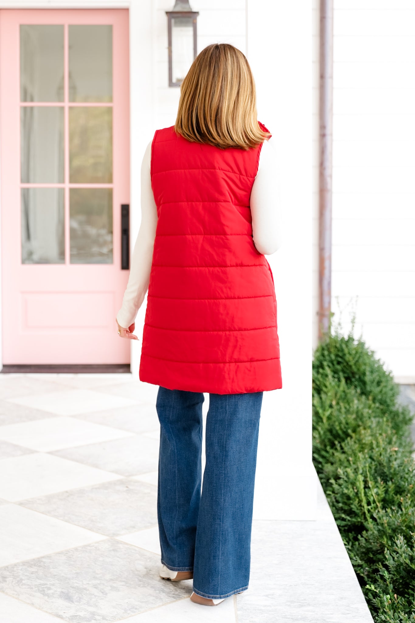 Plus/Reg Red Sleeveless Button Down Long Vest