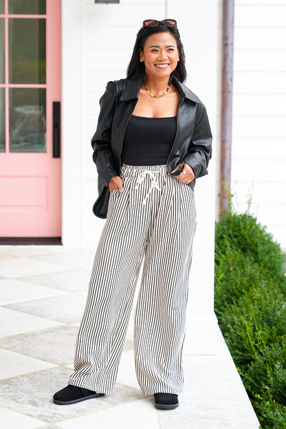 Stripe Elastic Waist Wide Fit Pants