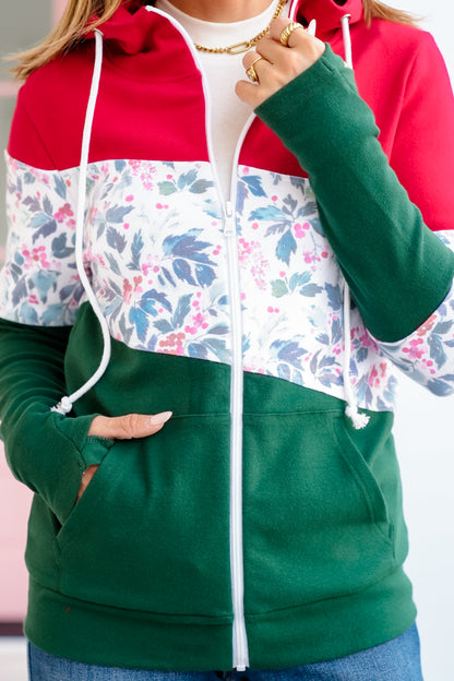 Plus/Reg Color Block Long Sleeve Zip Up Hoodie Top