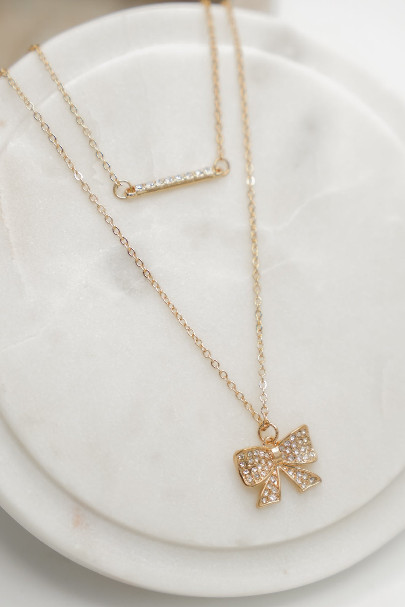 3 Row Bar and Bow Pendant Necklace