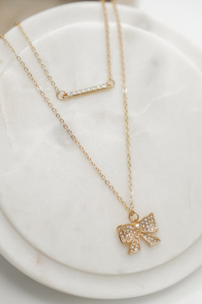 3 Row Bar and Bow Pendant Necklace