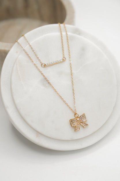 3 Row Bar and Bow Pendant Necklace