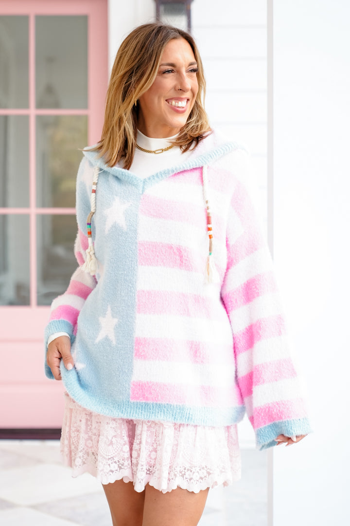 POL American Flag Long Sleeve Hoodie Sweater