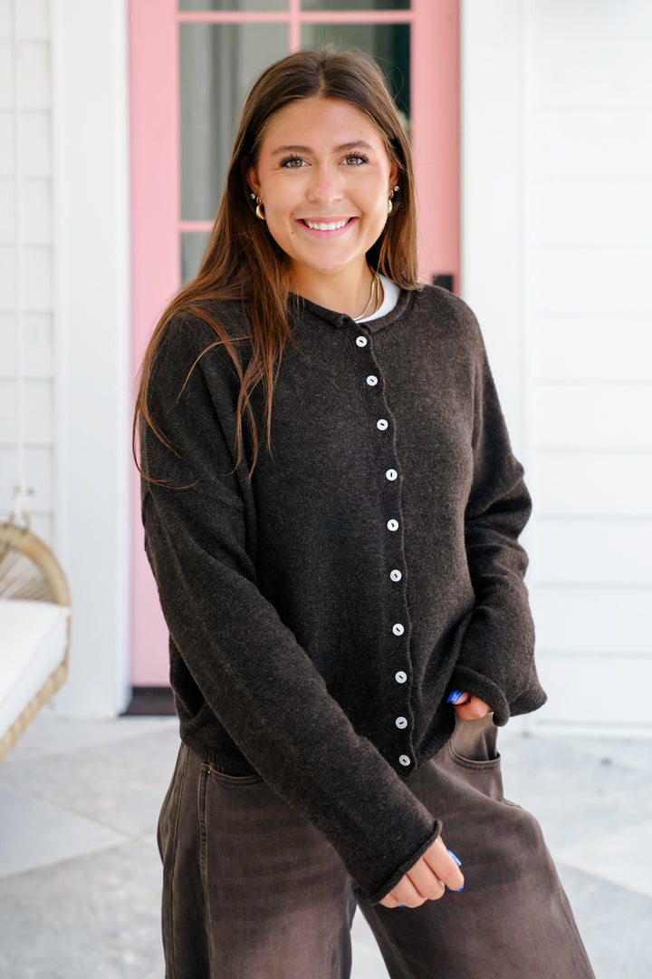 Chocolate Long Sleeve Button Down Cardigan