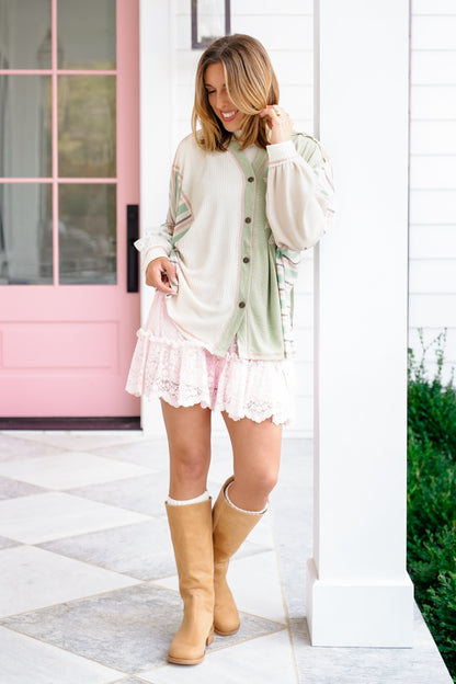 Contrast Long Sleeve Button Down Top with Star Patch