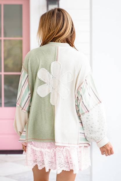 Contrast Long Sleeve Button Down Top with Star Patch