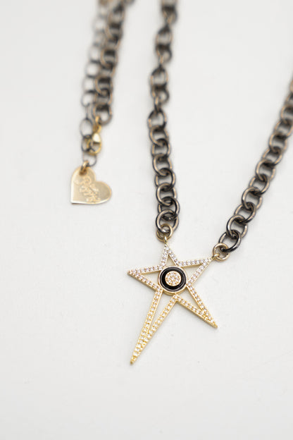 Love, Poppy Black Chain Cubic Zirconia Starry Eye Necklace