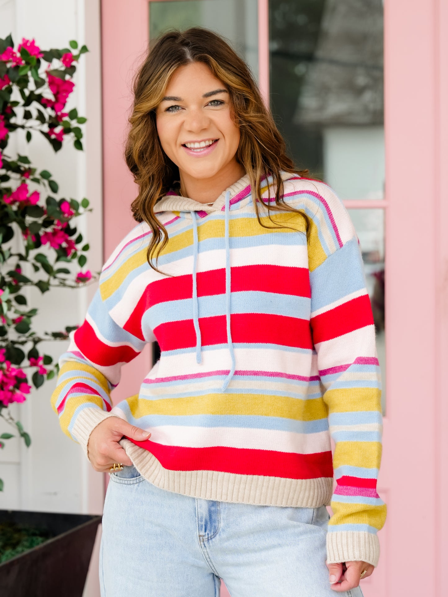 Multi Color Stripe Long Sleeve Hooded Sweater