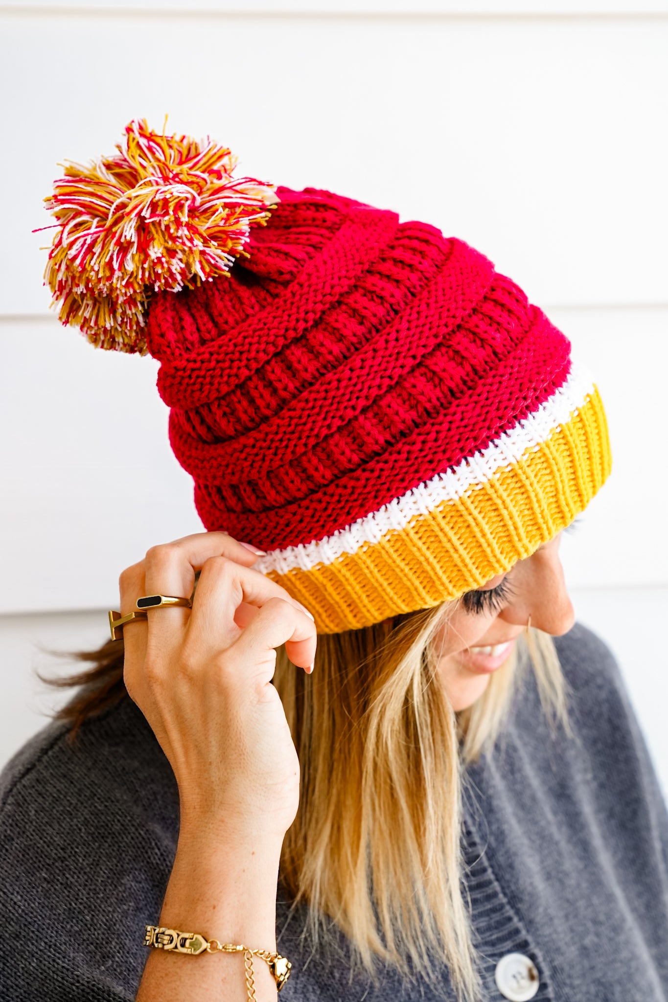 Restock! C.C HAT College Football Team Color Pom Beanie